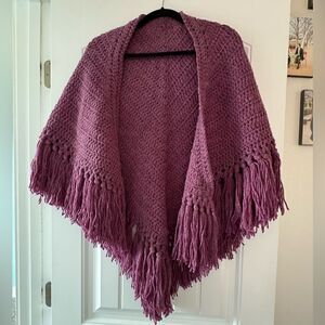 🌞 Handcrafted Crocheted Purple Poncho Shawl